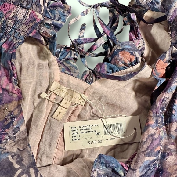 NWT Rebecca Taylor ‘Giverny Fleur’ Ruffled Mini Dress in “Amethyst Floral” Sz S - Picture 4 of 16